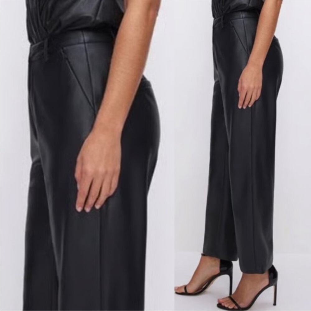 Good American Faux Leather Wide Leg Crop Trousers Pants Black Size 8/29 $185 - Picture 2 of 5